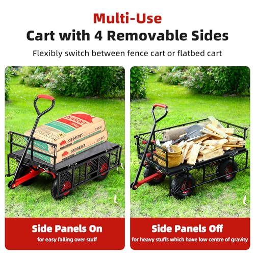 Steel Garden Dump Cart with Removable Mesh Sides and 10-Inch Wheels S941583