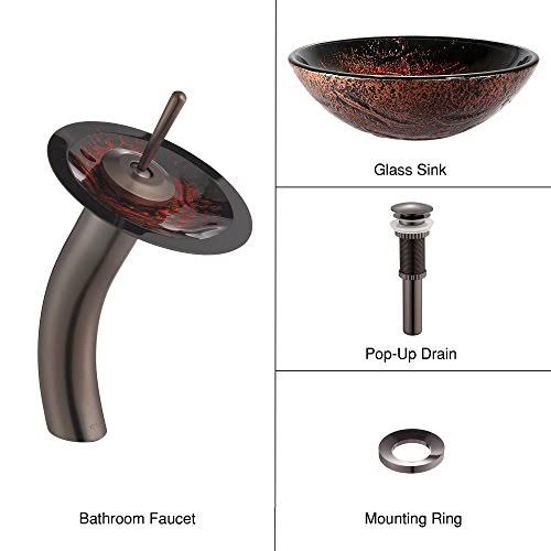 Lava Glass Vessel Sink and Waterfall Faucet Oil Rubbed Bronze Y74582
