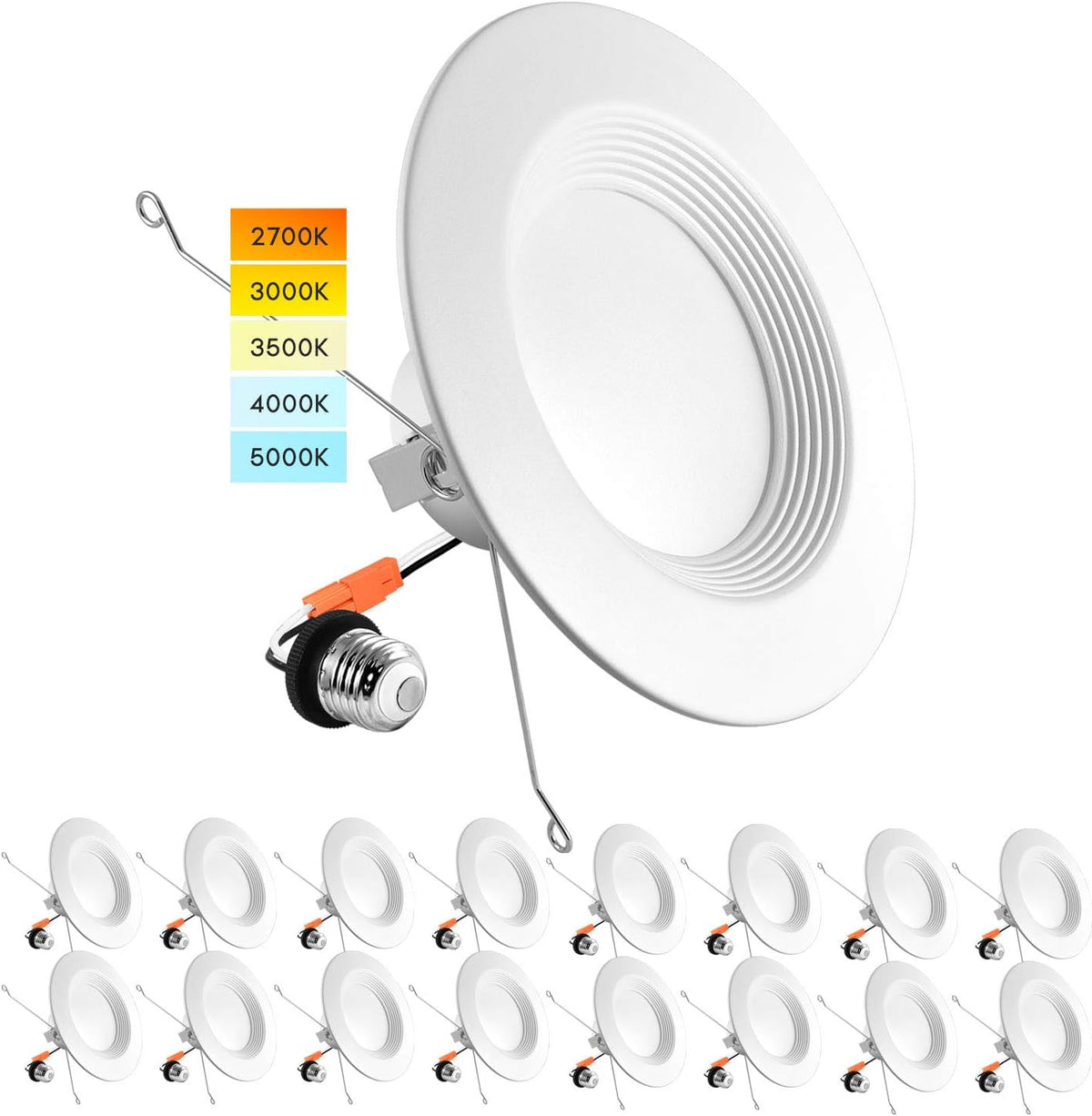 5/6 Inch LED Recessed Retrofit Downlight, 14W, Color Selectable, Dimmable, 4 Pack K494026