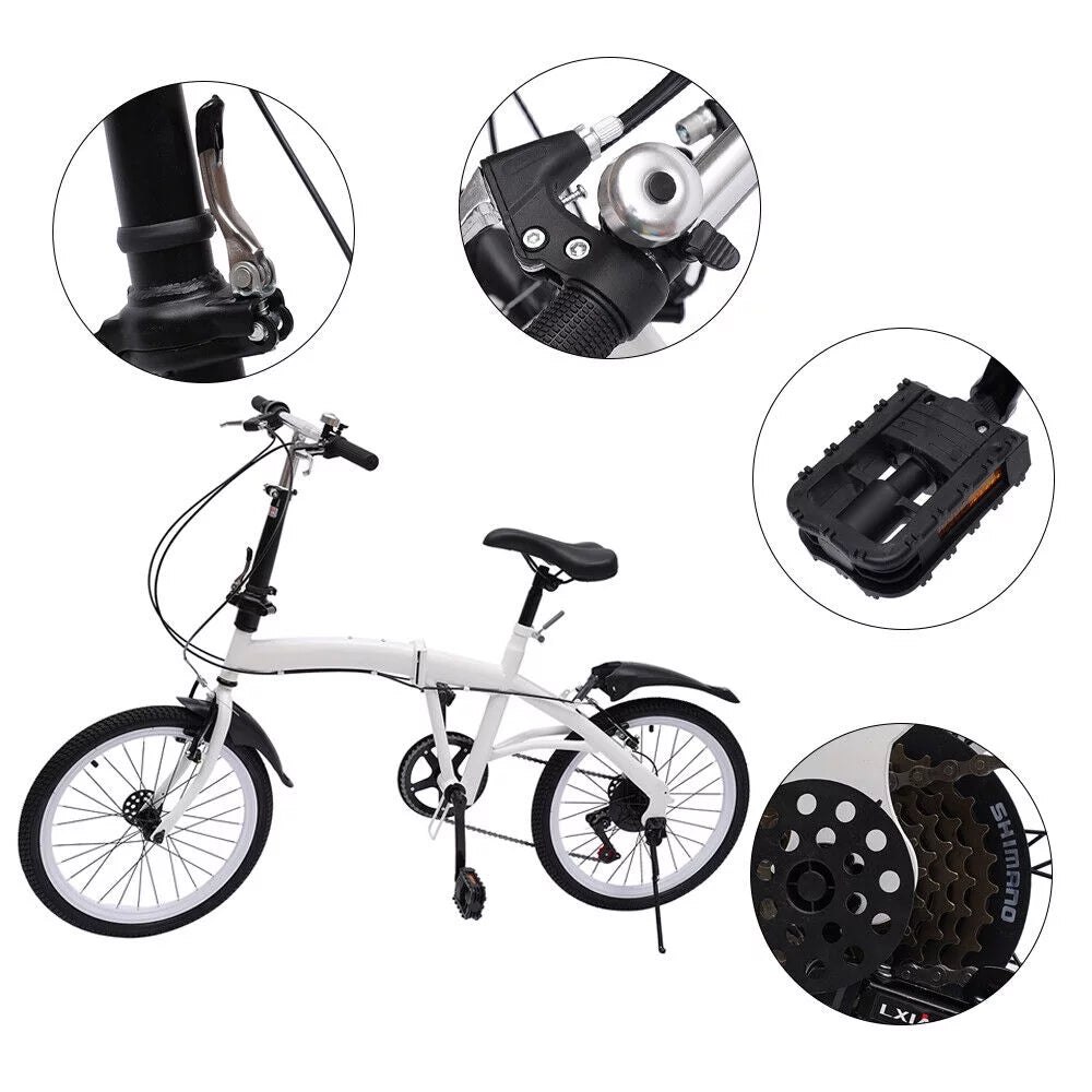White 20 Inch 7 Speed Folding Bicycle Z19639