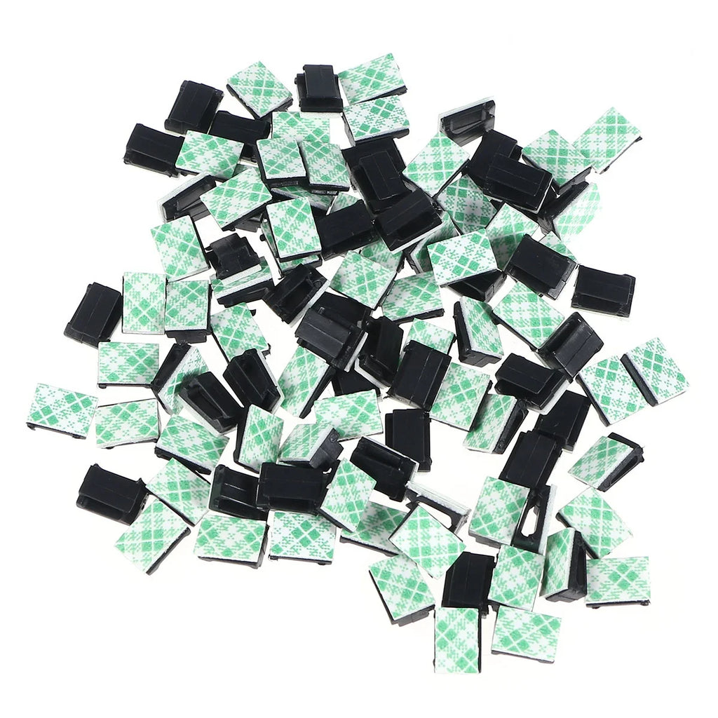 100pcs Black Adhesive Cable Clips Wire Cord Holders W53723