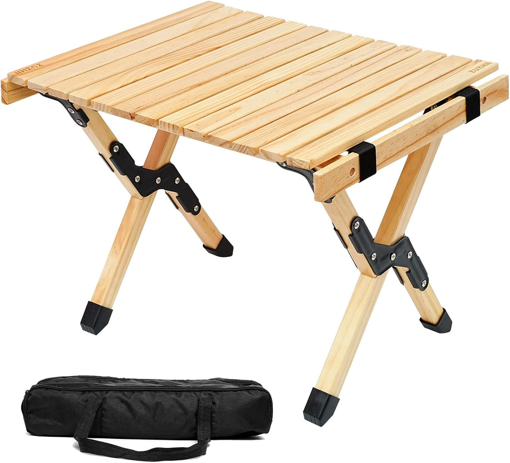 2ft Low Height Portable Folding Wooden Camping Table with Carry Bag W30820