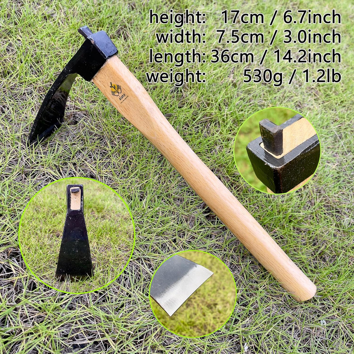 14 Inch Wide Japanese Carbon Steel Garden Hoe with Oak Wooden Handle S4379