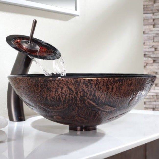 Lava Glass Vessel Sink and Waterfall Faucet Oil Rubbed Bronze Y74582