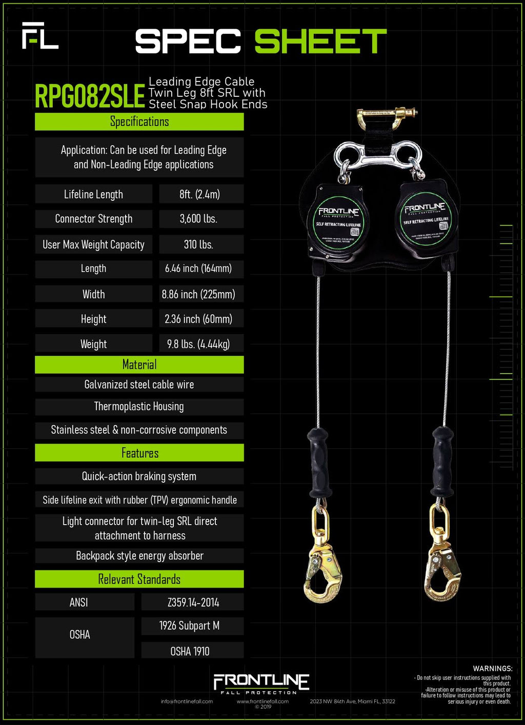Twin Leg Cable SRL with Steel Snap Hook Ends Q79954