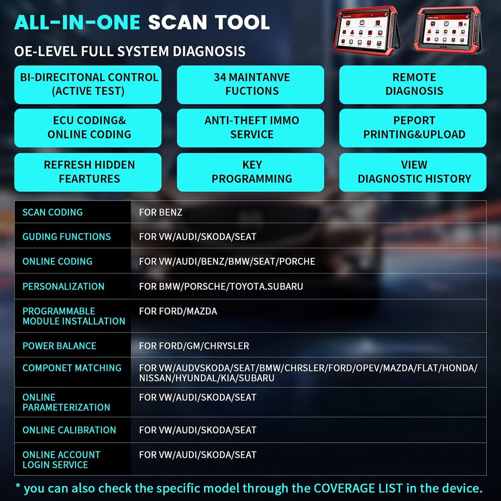 Bidirectional OBD2 Scan Tool with 34+ Services W60998