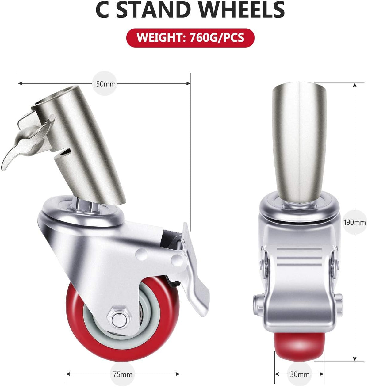 3 Packs Swivel Caster Wheels Set with 75mm Diameter Metal Construction E37319