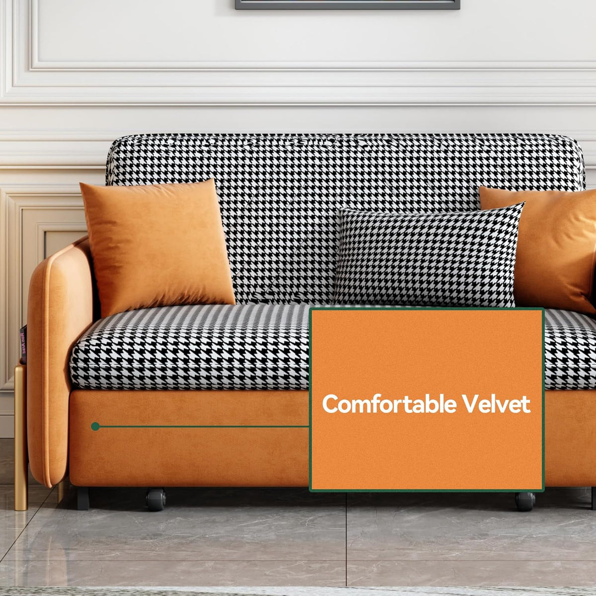 Orange Velvet Convertible Sleeper Sofa Bed H4347