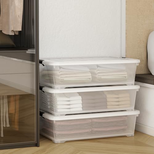 50 Quart Clear Plastic Under Bed Storage Box 3-Pack with Wheels M852