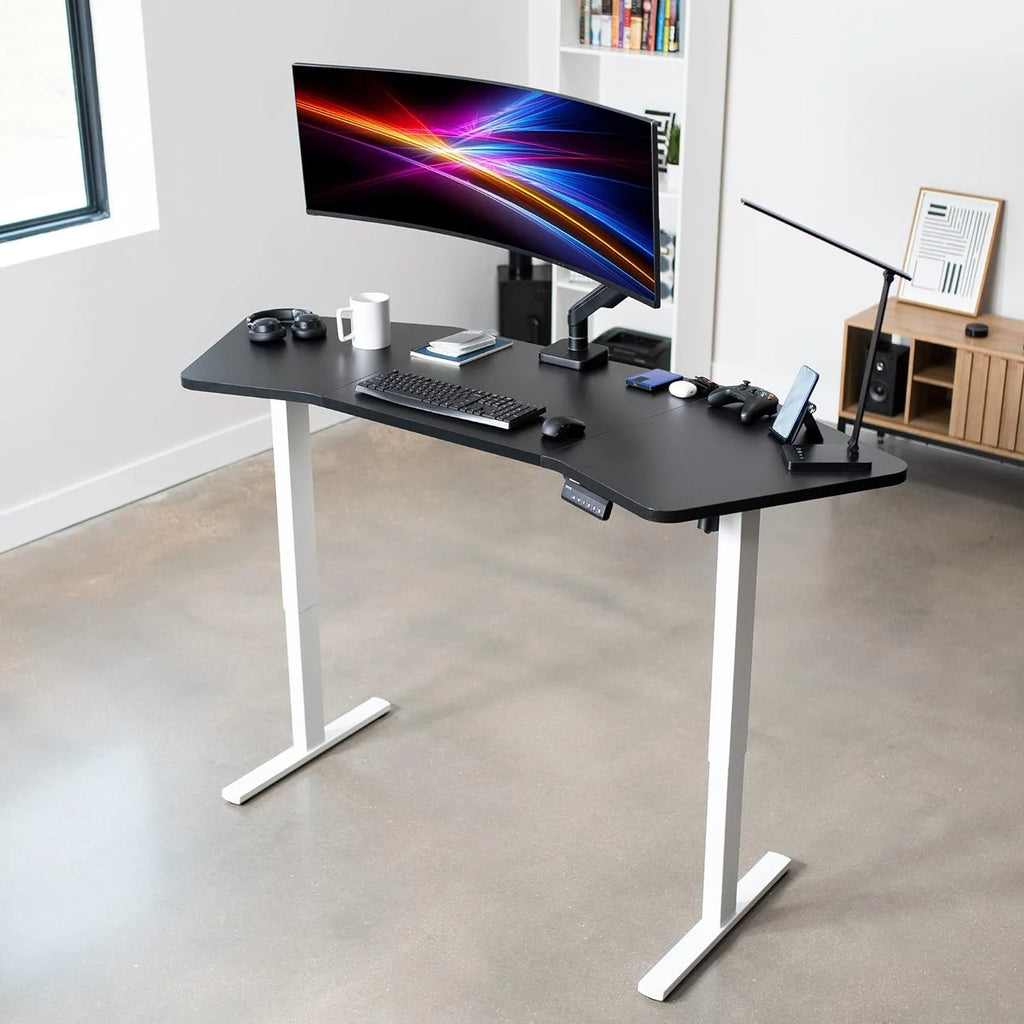 Black Table Top White Frame Electric Height Adjustable Stand Up Desk D84972