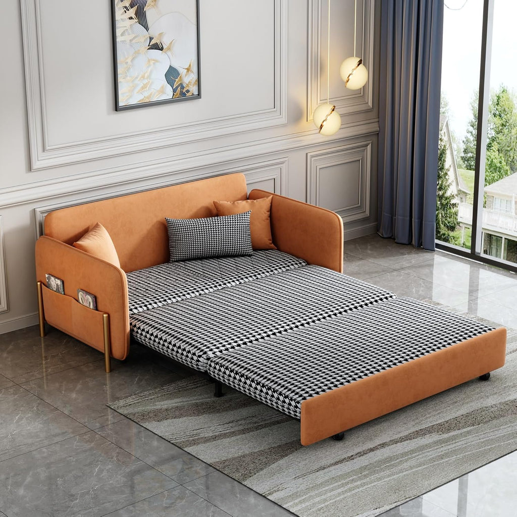 Orange Velvet Convertible Sleeper Sofa Bed H4347