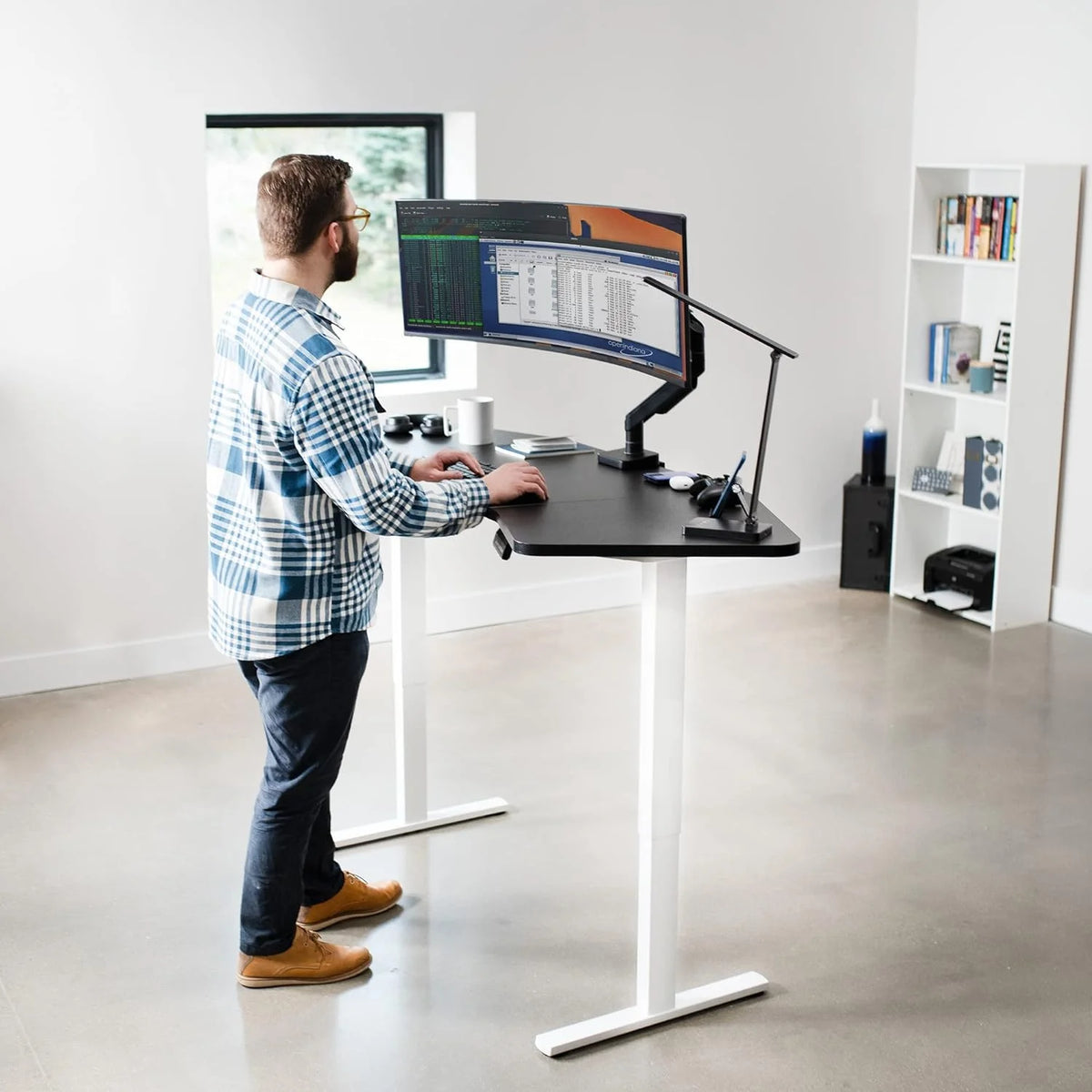 Black Table Top White Frame Electric Height Adjustable Stand Up Desk D84972