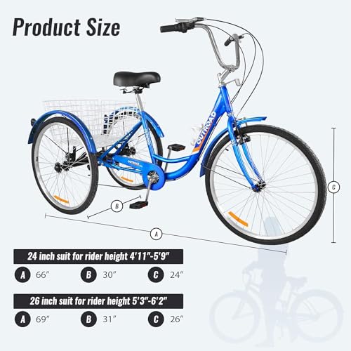 7-Speed Adult Tricycle with Large Basket 24/26 Inch L91327
