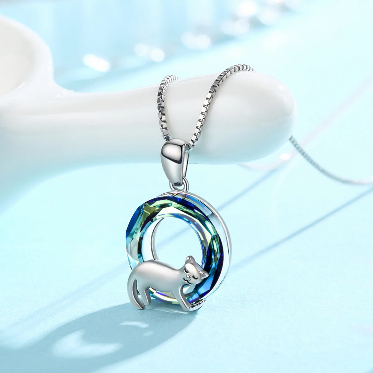 Cat Crystal Pendant Necklace 925 Sterling Silver F633135