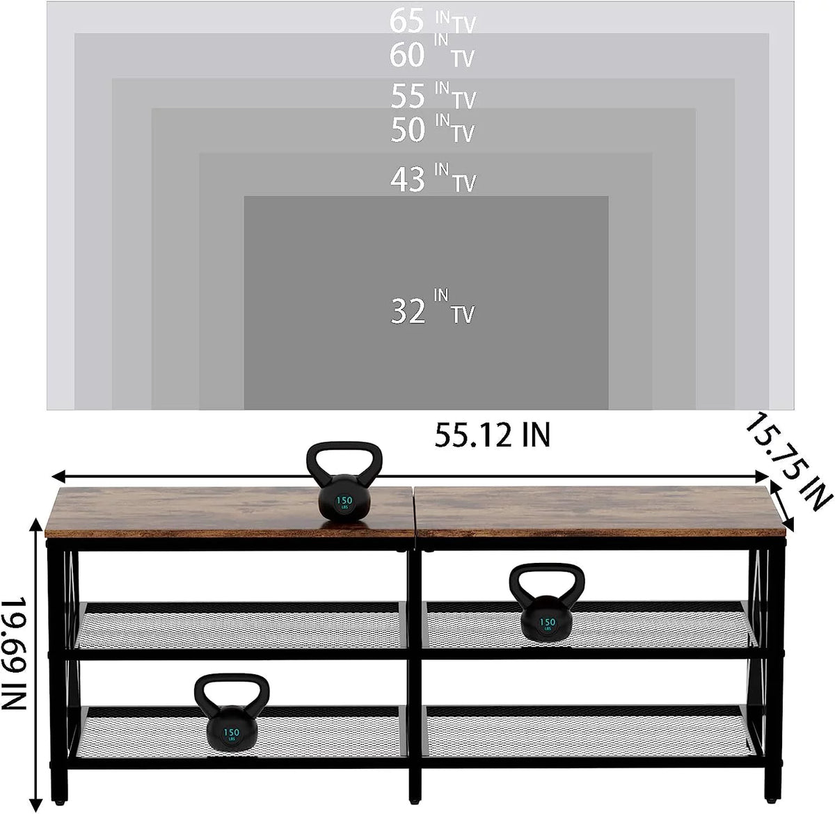 60 65 Inch 3-Tier TV Stand with Metal Frame K122