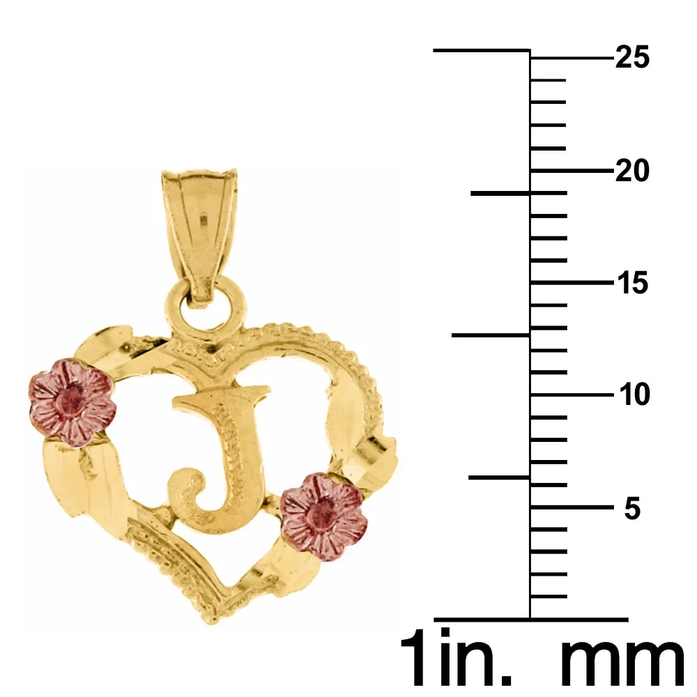 14K Two-Tone Gold Flower and Heart-Shaped Initial Pendant with 16" Chain Necklace S49419
