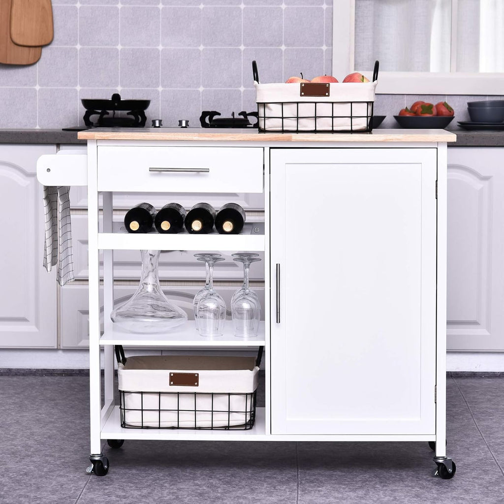White 4-Tier Rolling Kitchen Cart with Drawer P870
