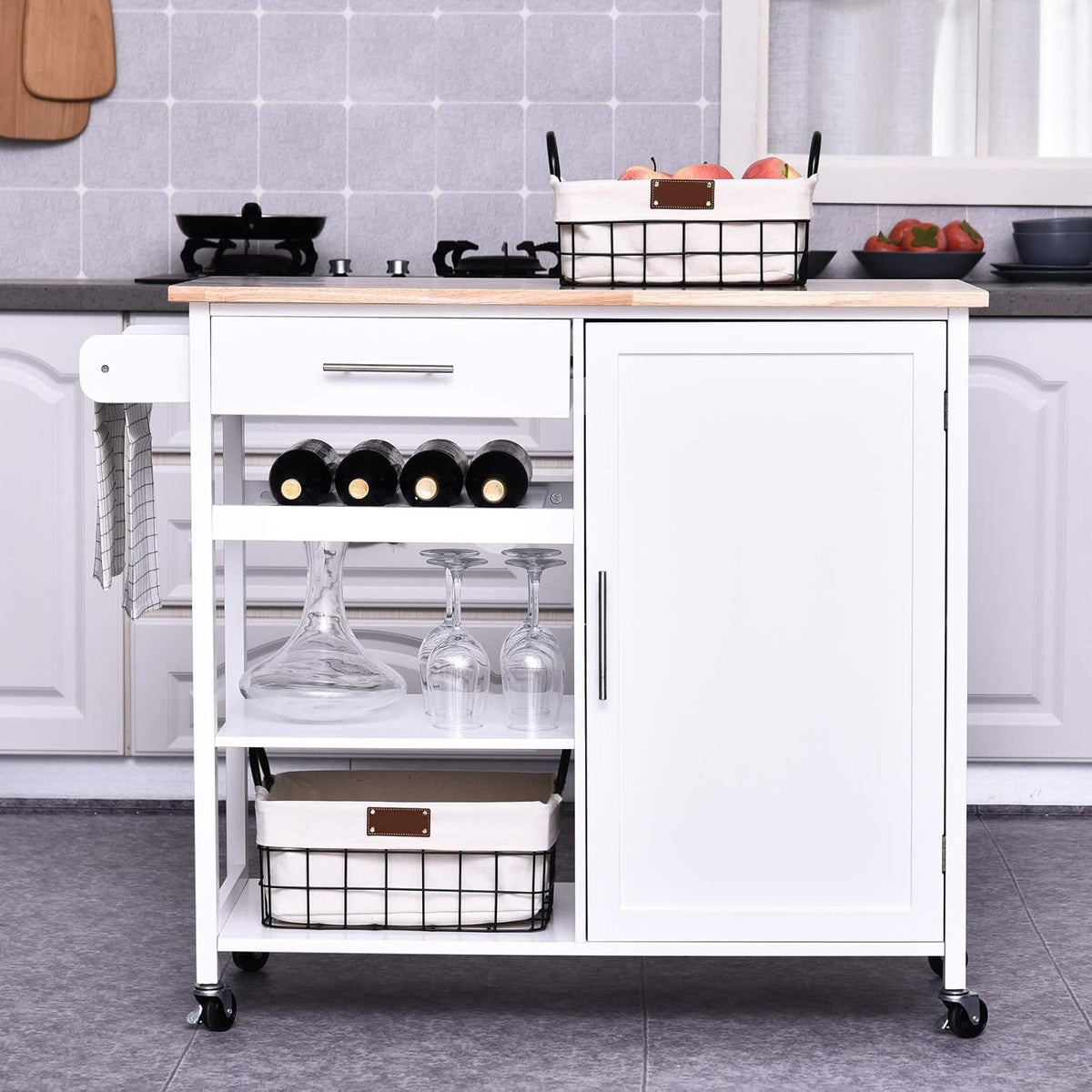 White 4-Tier Rolling Kitchen Cart with Drawer P870