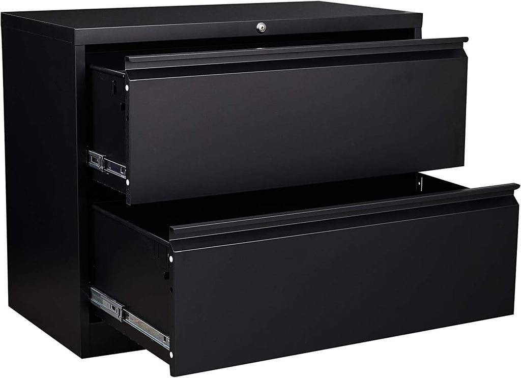 2 Drawer Metal Lateral File Cabinet with Lock (Black) Y51945
