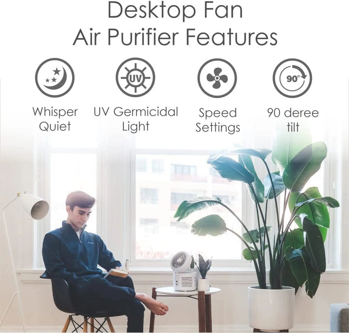 2-in-1 Air Purifier and Desk Top Fan HEPA White N706087