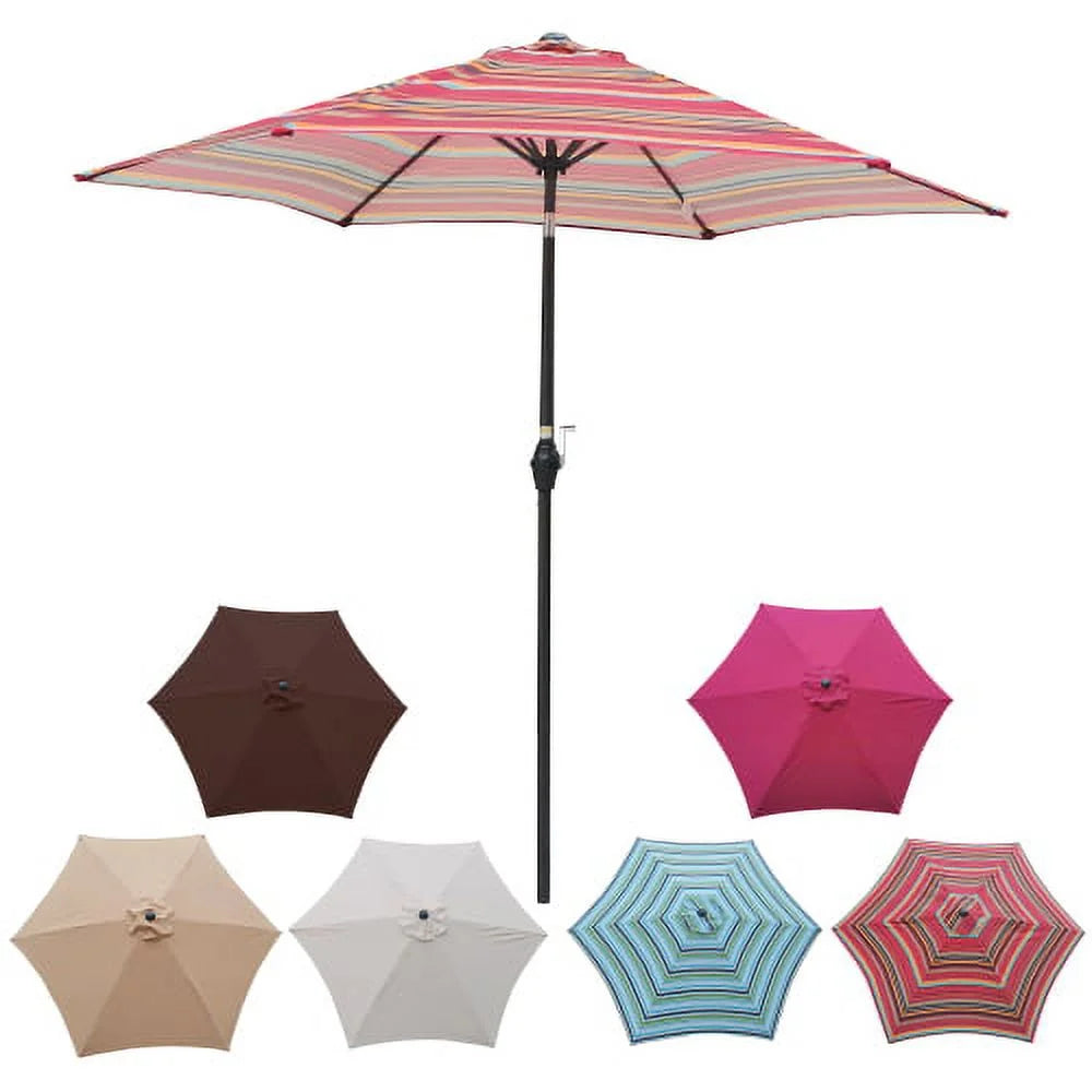 9FT Blue Striped Patio Umbrella with Push Button Tilt Y6482
