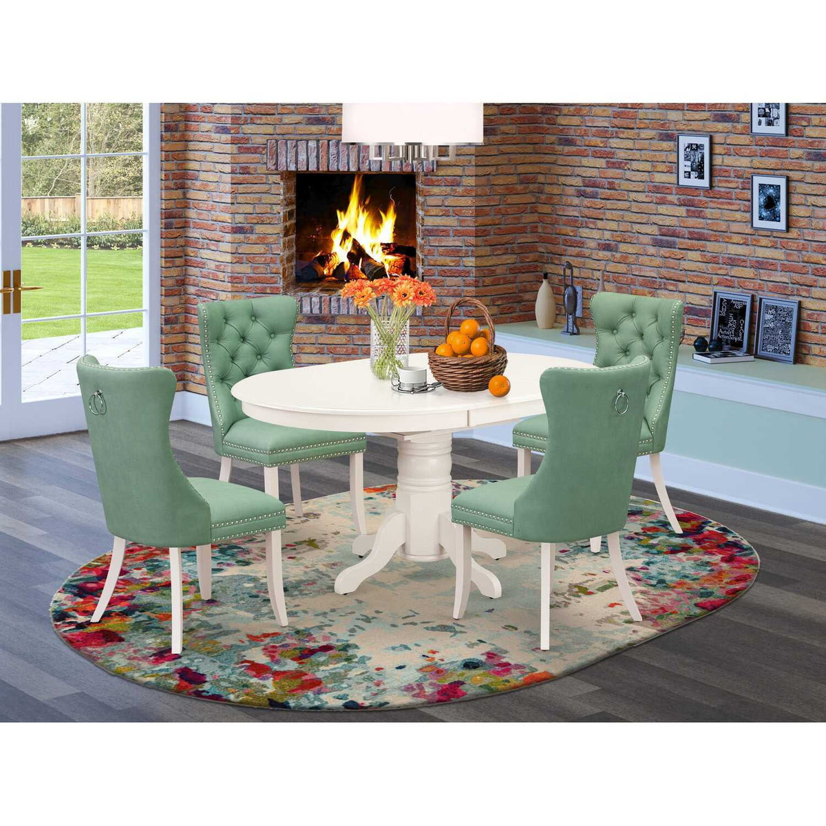 5 Piece Kitchen Set with Oval Dining Table and 4 Upholstered Chairs V815