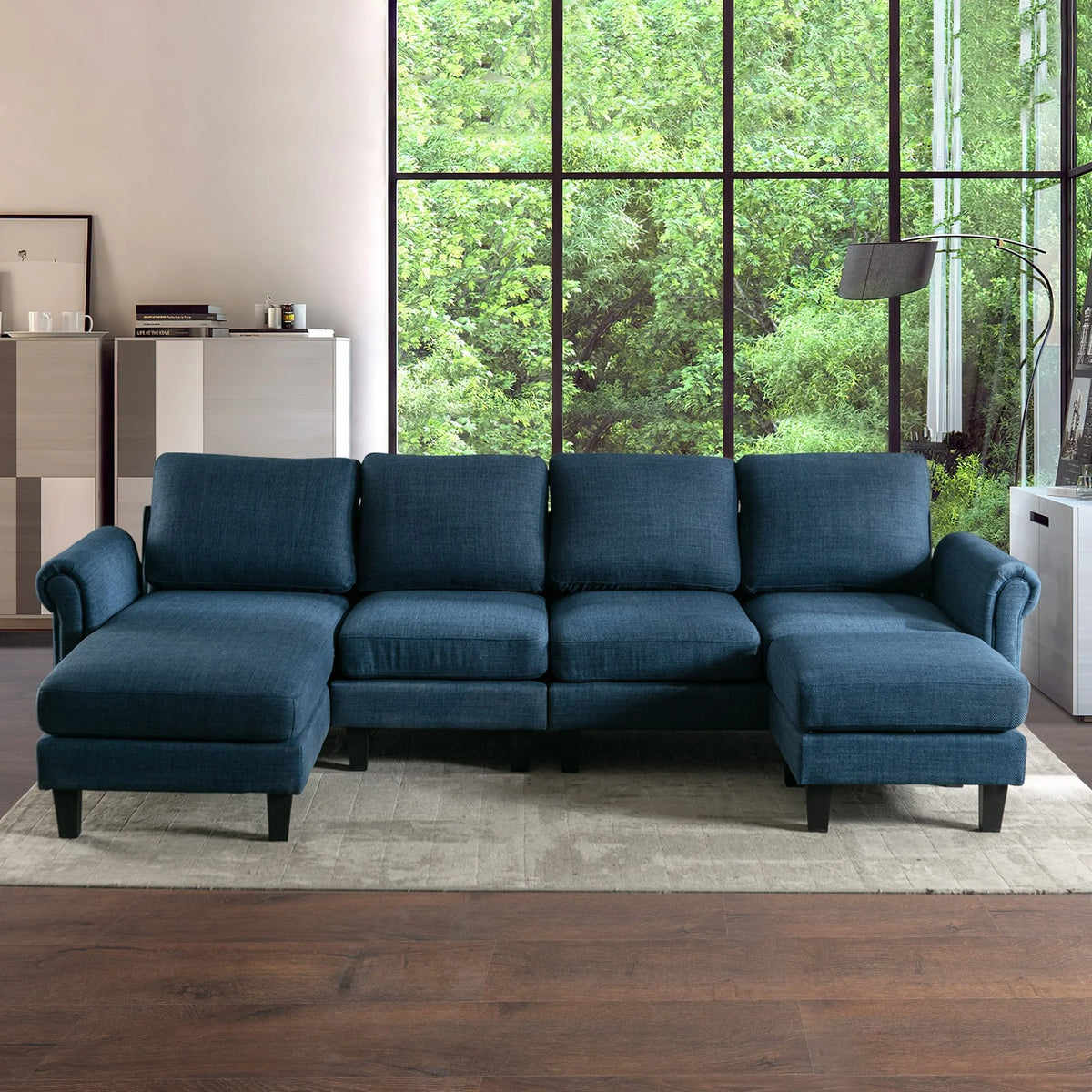 Charcoal Grey U-Shaped Sectional Couch with Chaise and Ottoman N13440