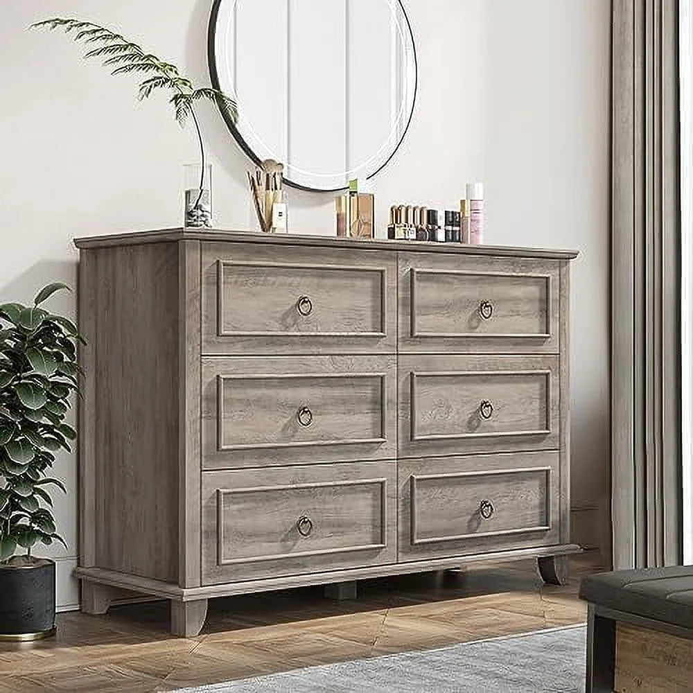 6 Drawer Double Dresser Wood Cabinet D790