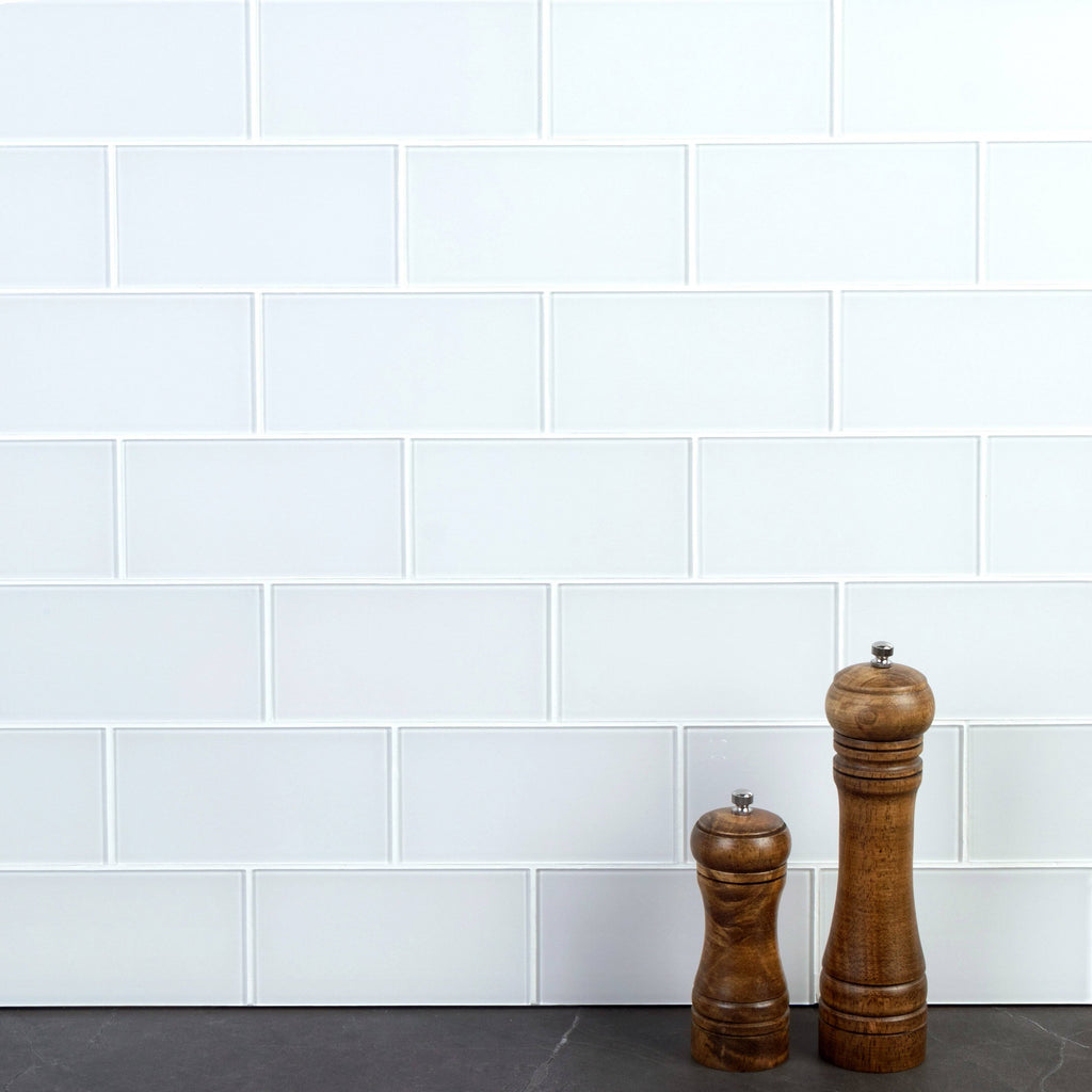 3x22 x 6x22 x 5mm Glass Peel & Stick Subway Tile - 8 Square Feet per Carton - Super White I19658