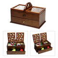 2 Tier Wooden Sewing Basket Jewelry Storage Box Organizer V16145