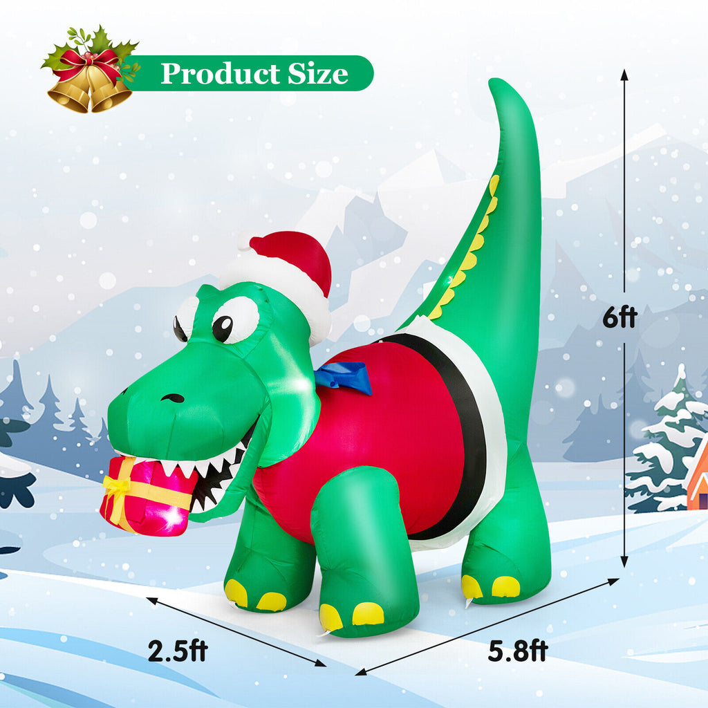 6 FT Christmas Inflatable Dinosaur with Gift Box LED Lights & Blower D2667