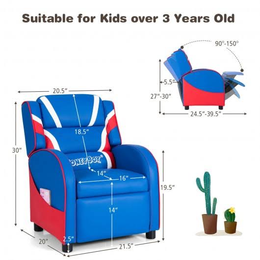 Blue Leather Recliner Chair with Side Pockets I244558