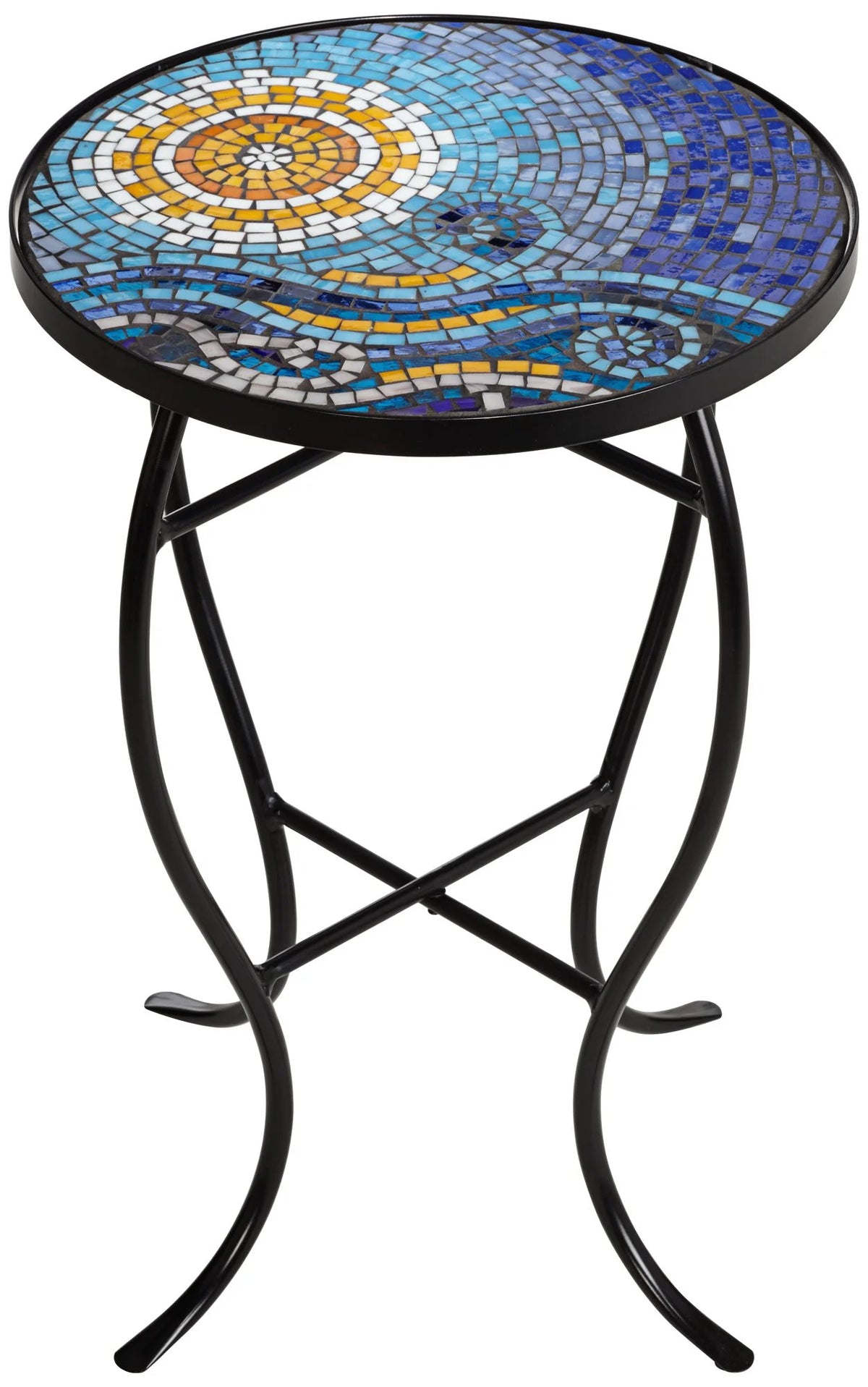 Black Round Outdoor Accent Side Table 14" Wide Mosaic Tabletop S902