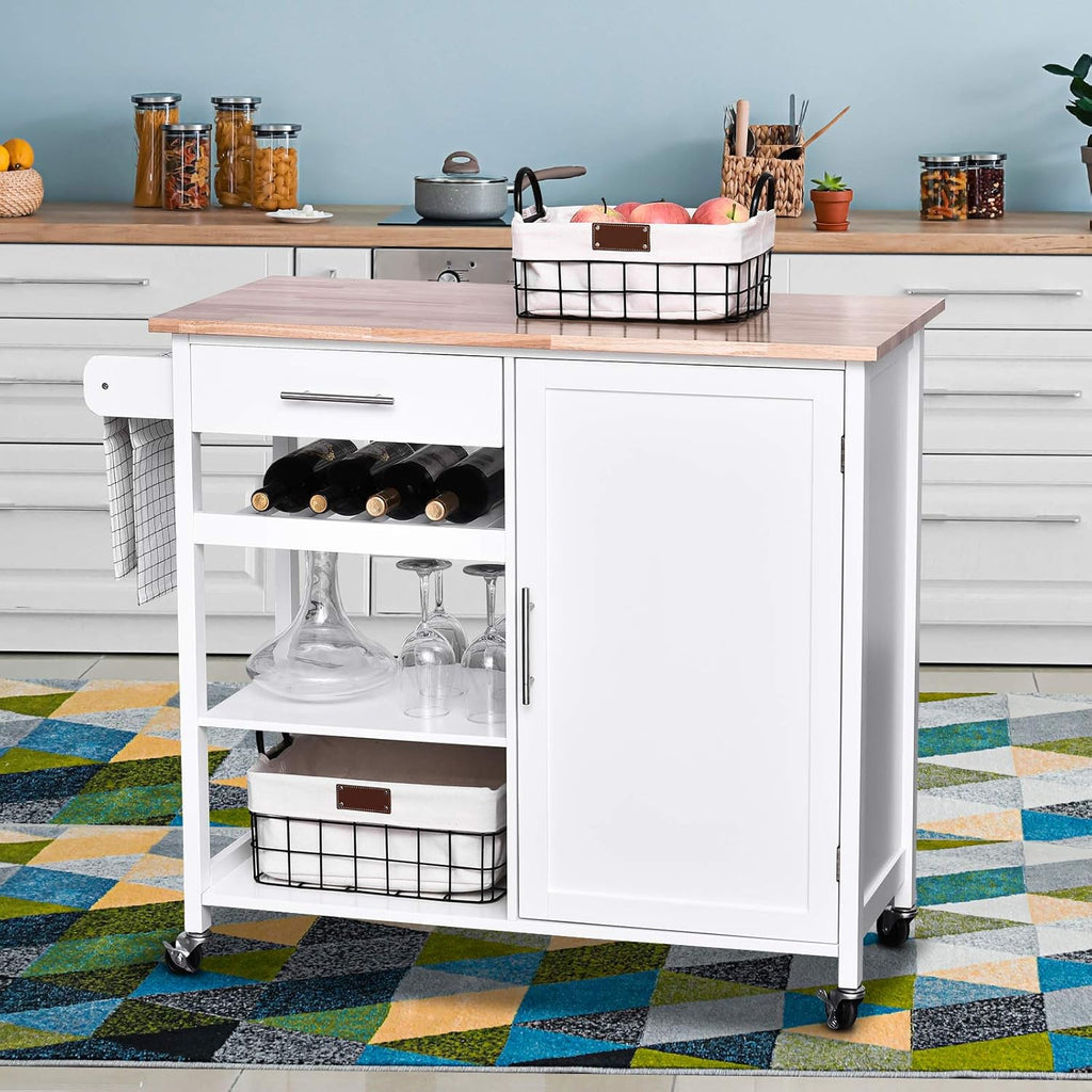 White 4-Tier Rolling Kitchen Cart with Drawer P870