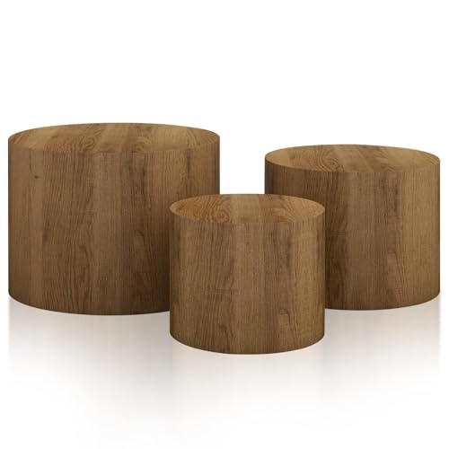 Round Wooden Nesting Coffee Table Set of 3 G498411