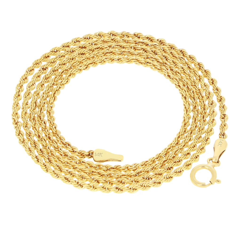 14k Yellow Gold 1.5mm Rope Chain Diamond Cut Necklace 16" - 24" N60838