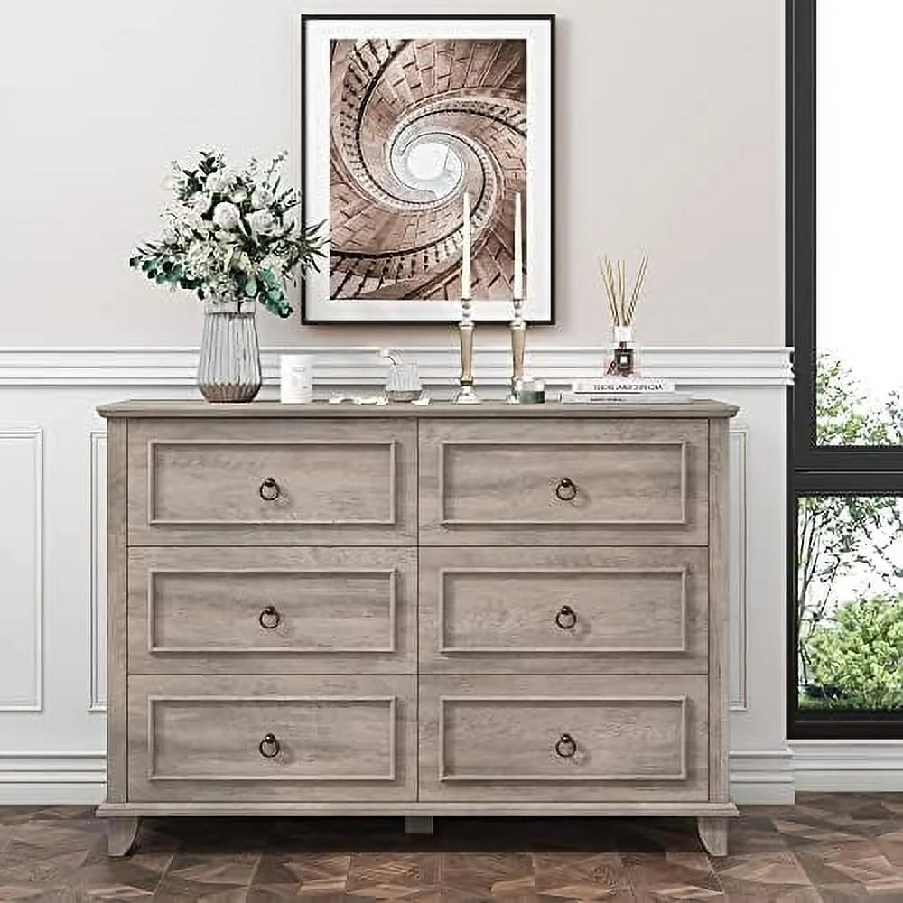 6 Drawer Double Dresser Wood Cabinet D790