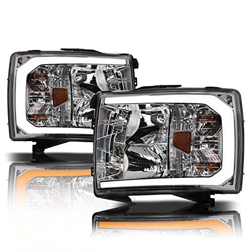 Black Amber Crystal Headlights with LED Light Bar W8786