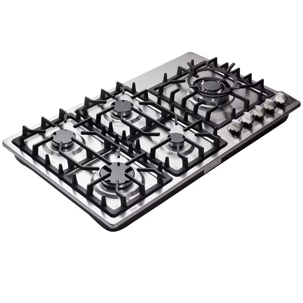 34 Inch Gas Cooktop 5 Burners Stainless Steel Drop-In Gas Stovetop E8984