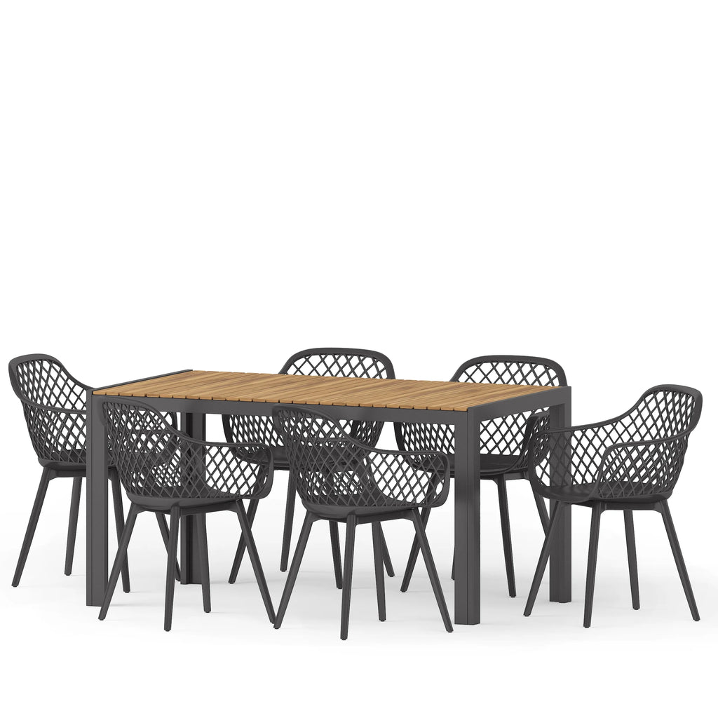 Wood and Resin 7 Piece Outdoor Dining Set E841