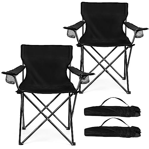 Oversized Folding Camping Chair with Cup Holders and Carrying Bag Black V11178