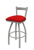 Low Back Swivel Bar Stool with Anodized Nickel Finish and Canter Red Seat K955822