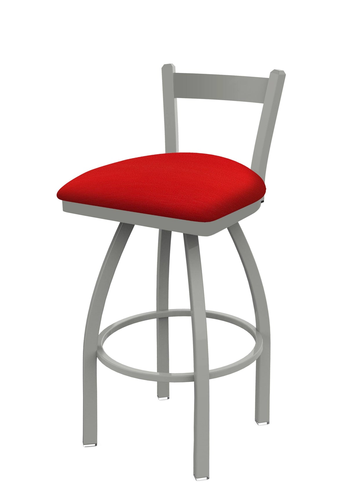 Low Back Swivel Bar Stool with Anodized Nickel Finish and Canter Red Seat K955822