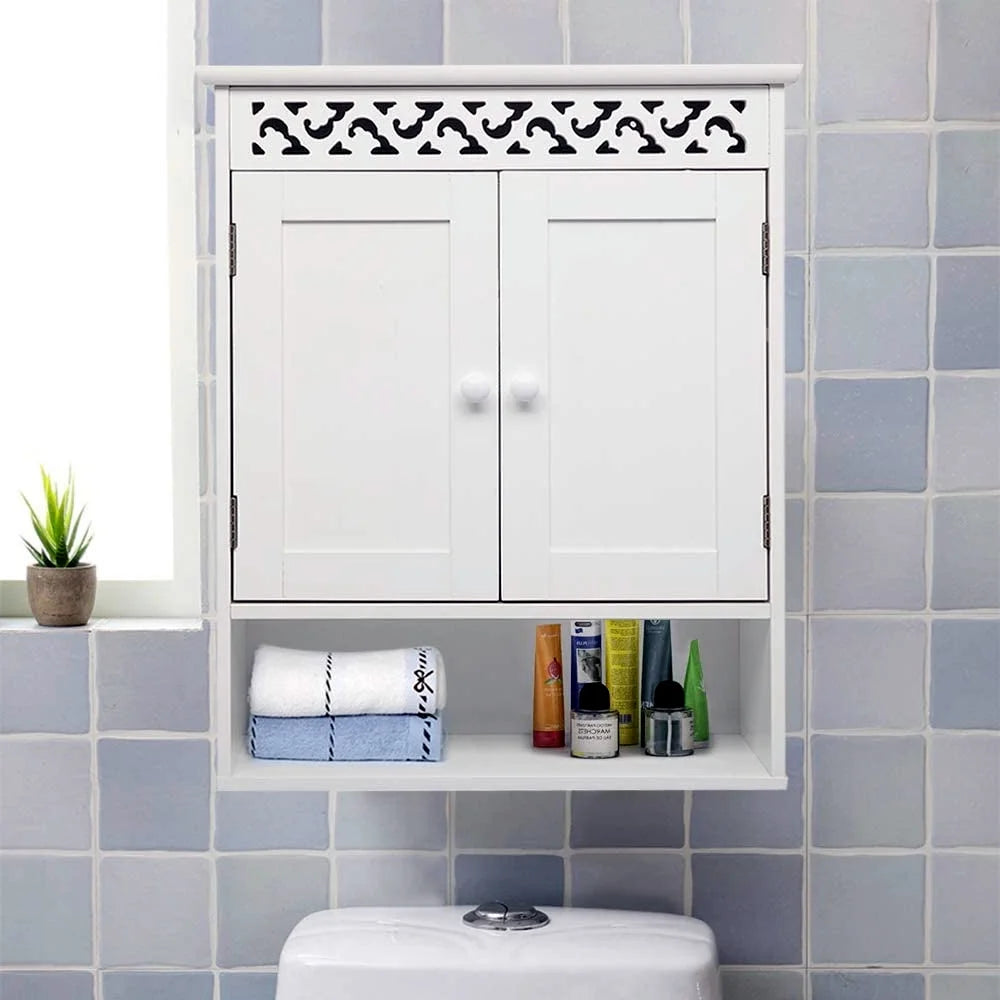 Wall Mounted Medicine Cabinet with Double Doors and Open Shelf B280