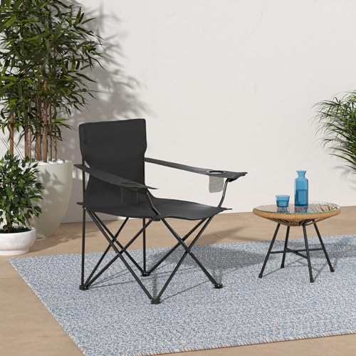 Oversized Folding Camping Chair with Cup Holders and Carrying Bag Black V11178