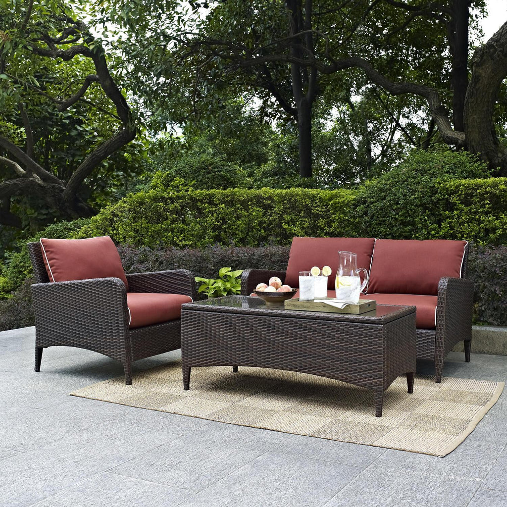 3Pc Outdoor Wicker Conversation Set Sangria/Brown N5863