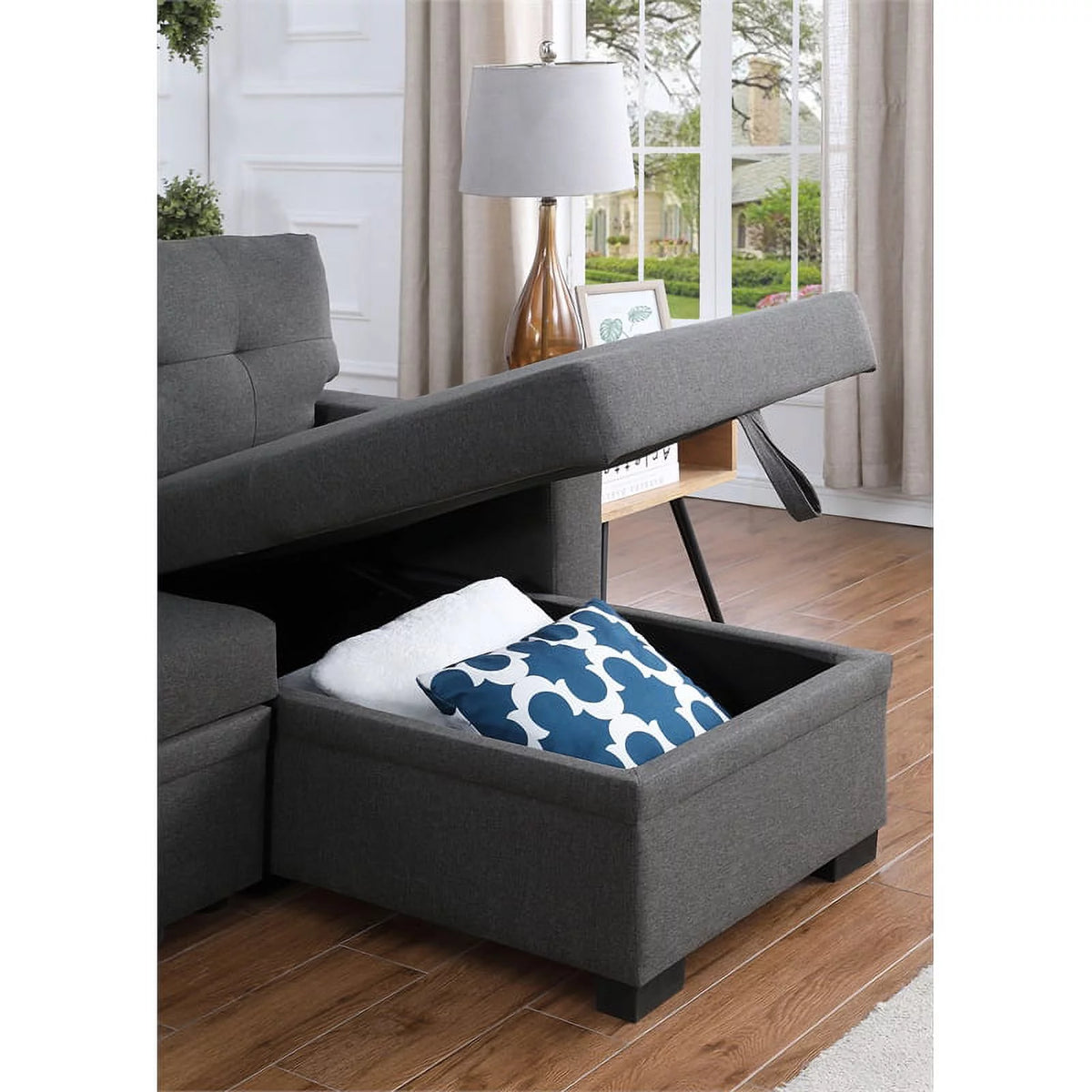 Dark Gray Reversible Sectional Sofa Bed D856818