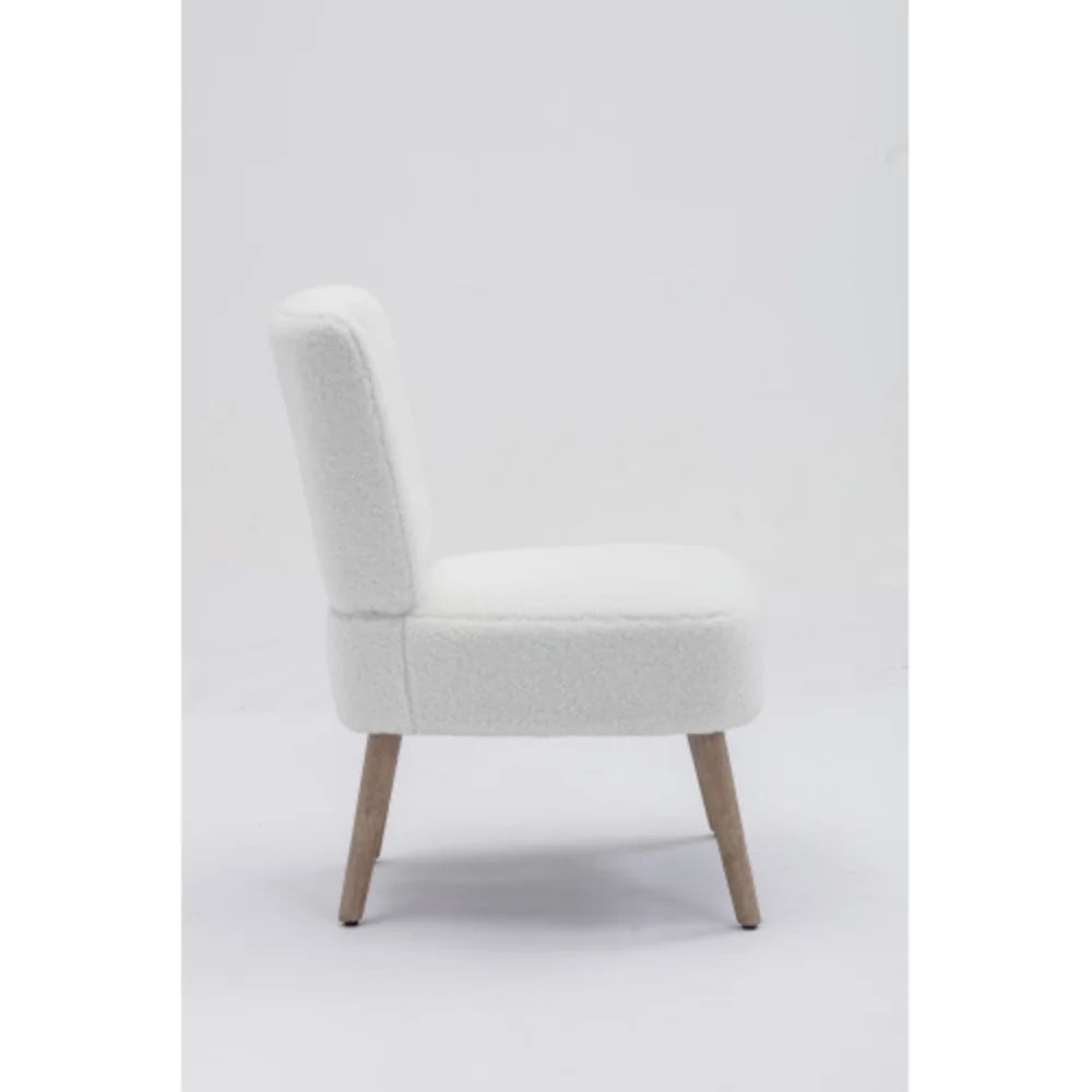 White Teddy Fabric Slipper Chair with Wooden Legs X32866