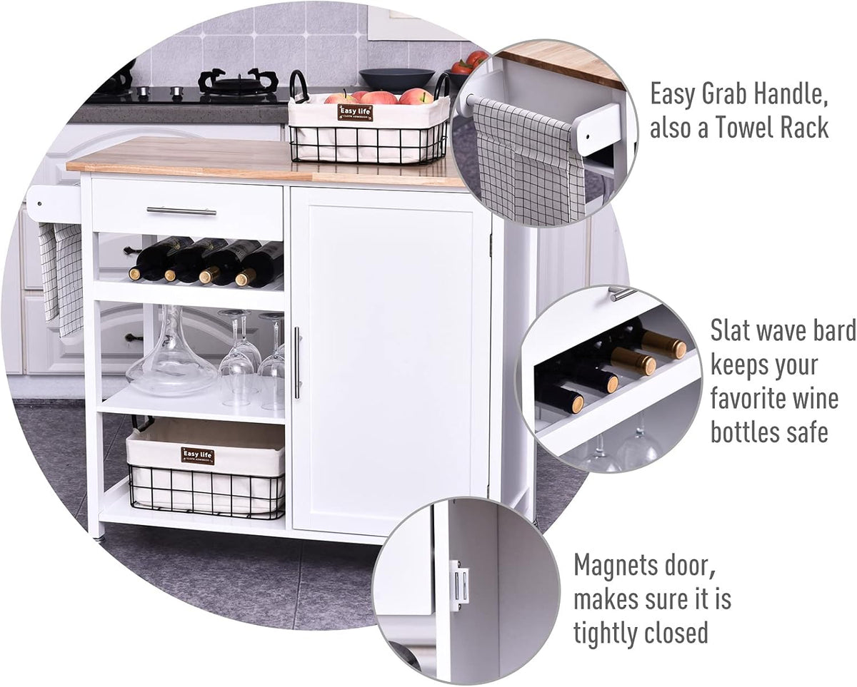 White 4-Tier Rolling Kitchen Cart with Drawer P870