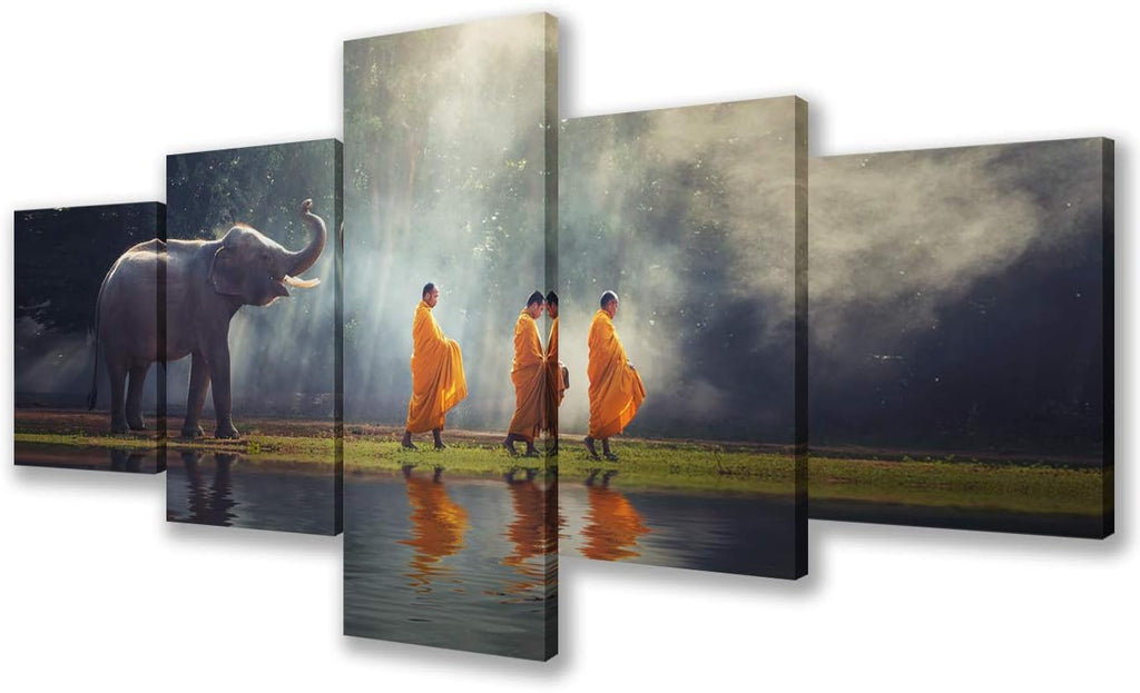 5 Piece Black & White Canvas Paintings Framed Ready to Hang O8042